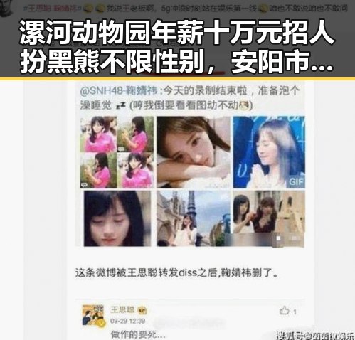 漯河动物园年薪十万元招人扮黑熊不限性别，安阳市提高城乡低保标准引关注